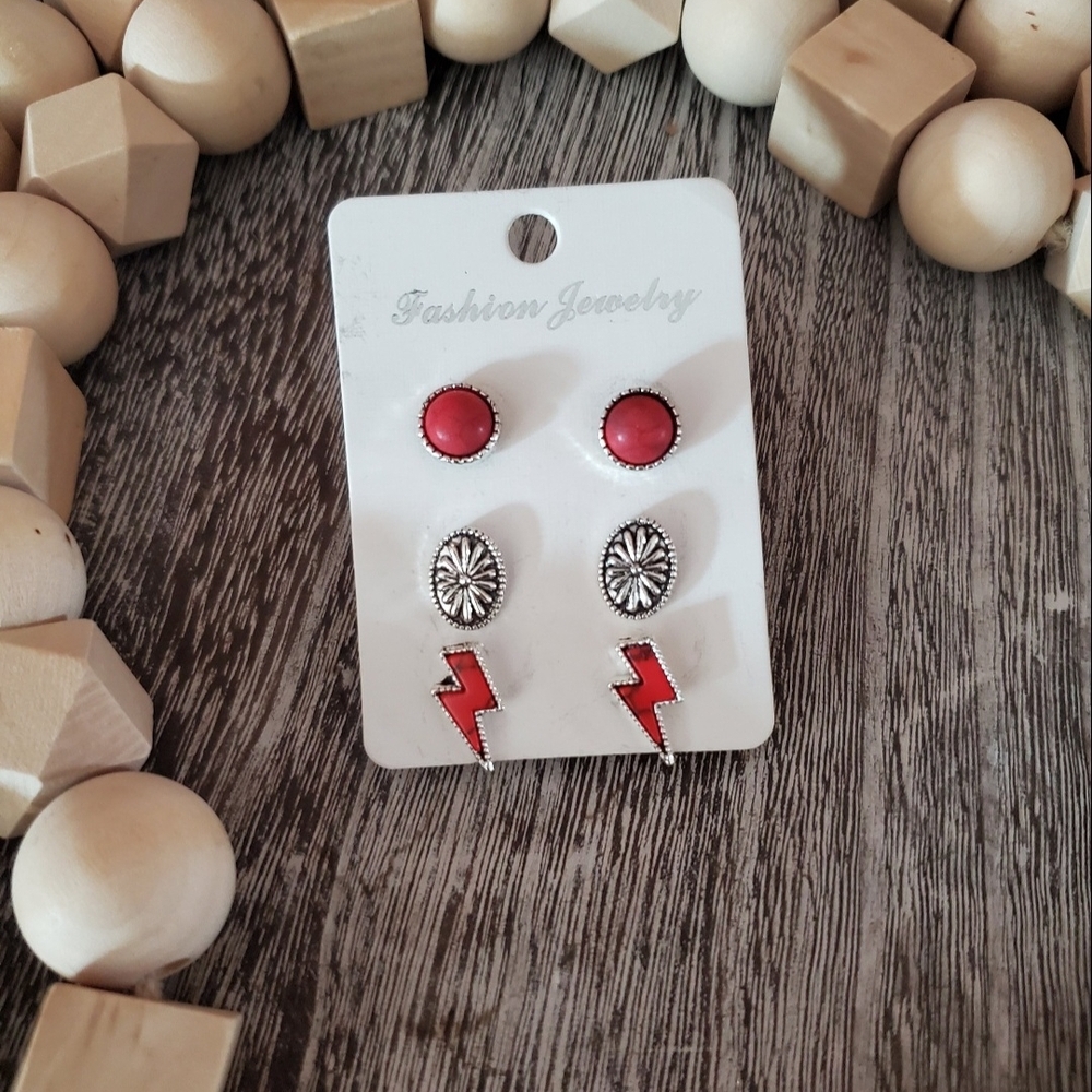 Western Red and Silver Earring Set